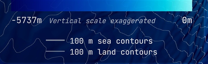 Legend showing the depth scale and contour step on the Guadeloupe poster