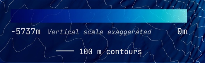 Legend showing the depth scale and contour step on the Guadeloupe poster