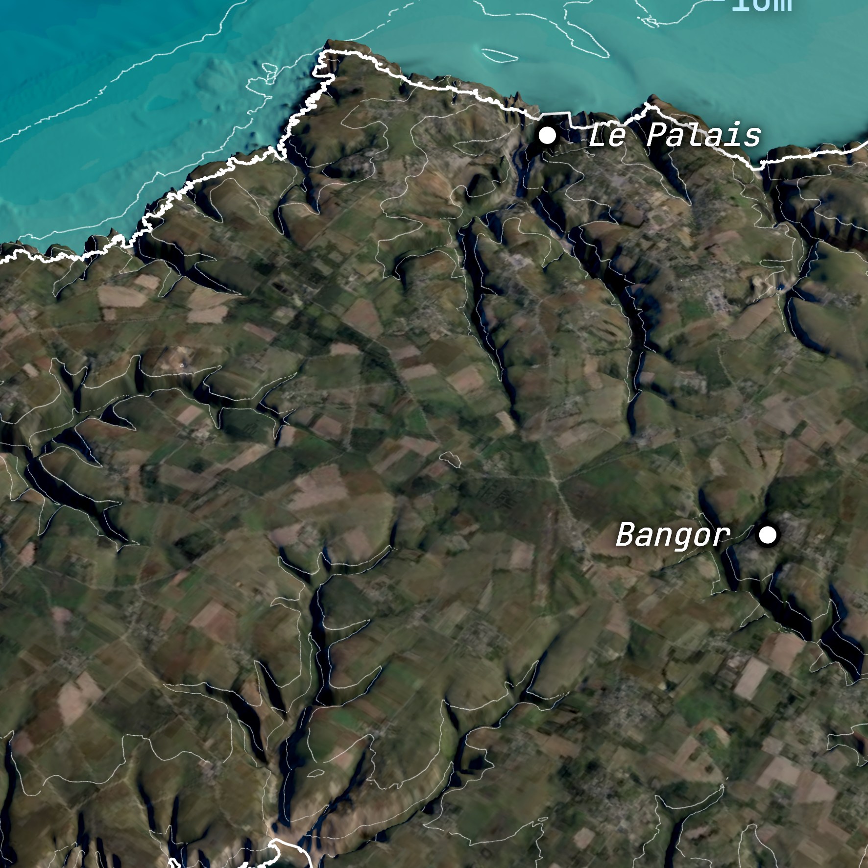 Trait de côte et toponymes le long de la côte nord de Belle-Île